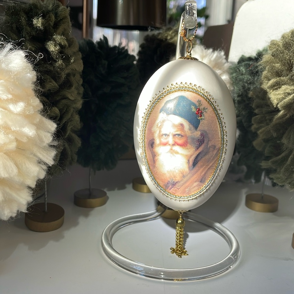 Geri Meyer goose egg Christmas ornament with acrylic stand